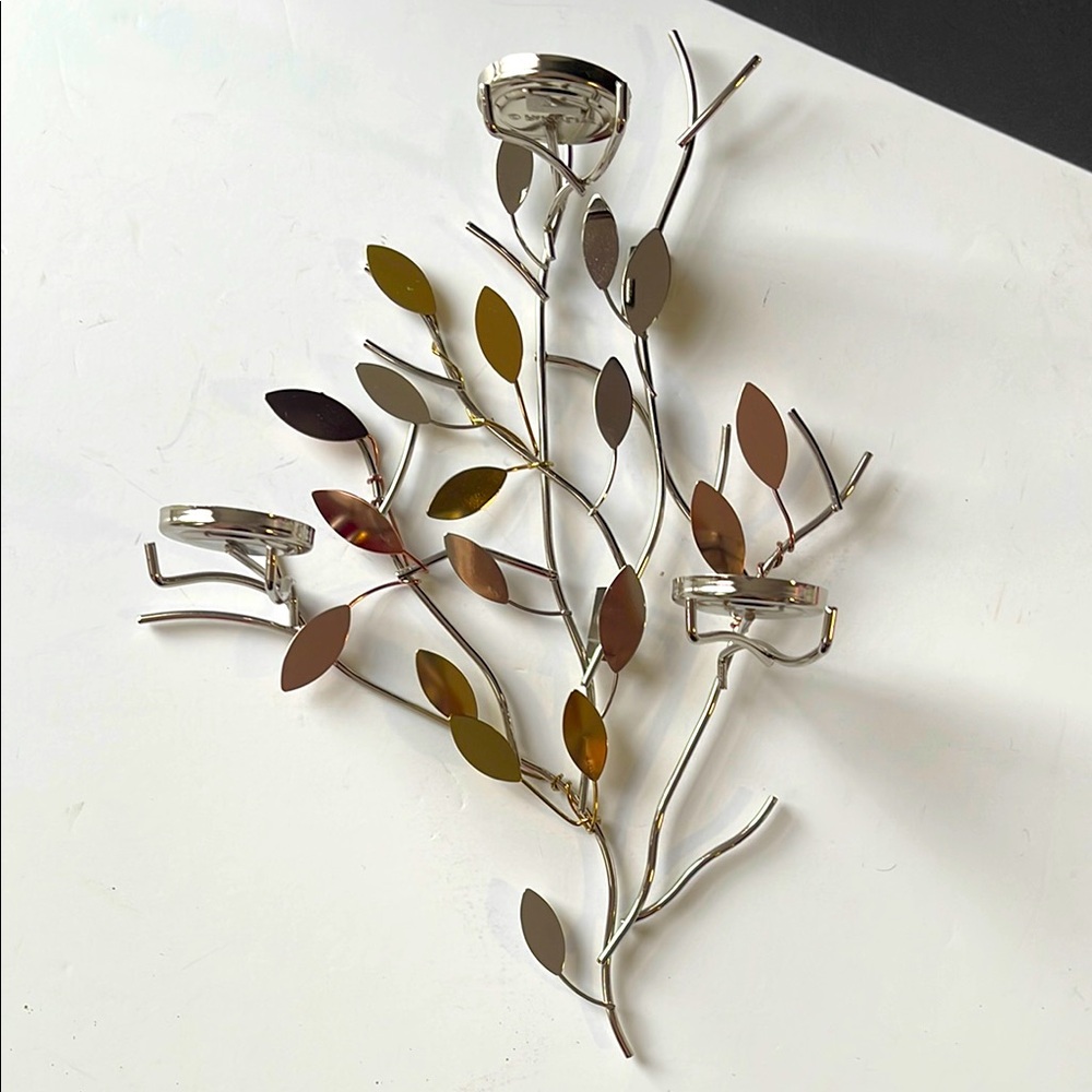 PartyLite Shimmering Leaves tea light wall sconce (silver, gold & copper tones) - Picture 6 of 11